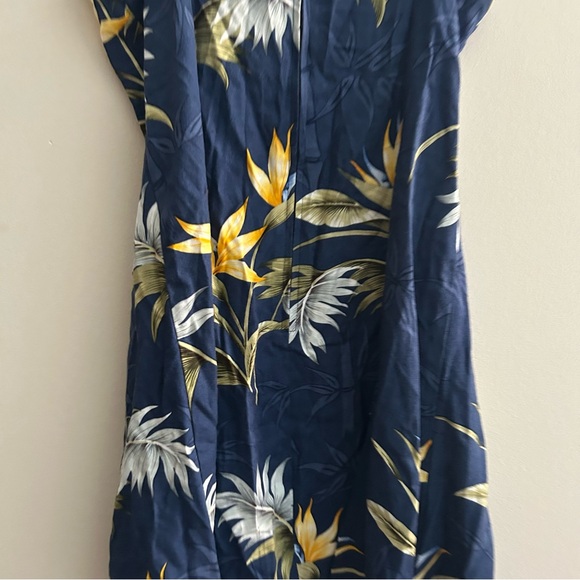 Paradise Found Dress Navy Blue Hawaiian Floral Print Bamboo Women Medium Vintage - Picture 10 of 10